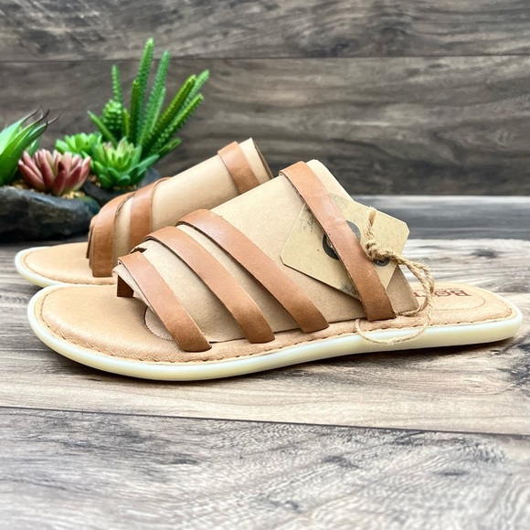 NIB Born Sassafrass Slip On Slide Thong Flat Sandal Brown Cognac Leather 8M 39 - Picture 6 of 12